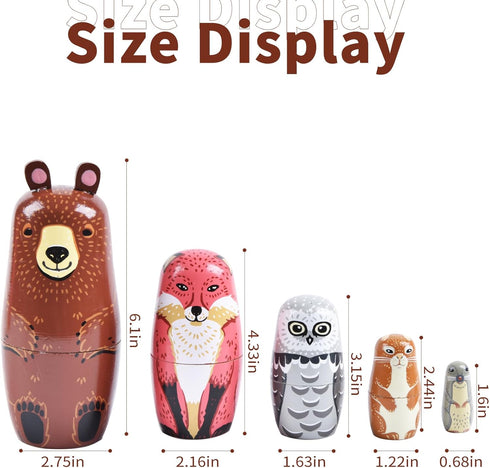Tngan Russian Nesting Dolls, 5 Pcs 6 "Tall Animal Nesting Easter Eggs Toys, Stacking Wooden Handmade Matryoshka Dolls for Kids Toddlers Birthday o...