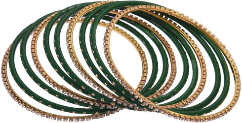 Efulgenz Indian Bangles for Women Indian Bangle Set Rhinestone CZ Plain Metal Bracelet Bangle Jewelry for Women (Green, 2-6)...