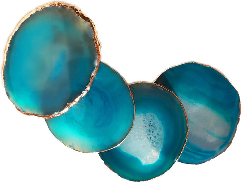 Moon&Decor Sliced Agate Coasters (Crystal) | Geode Coasters - Set of 4 - for Drinks Home Decoration and Gifts - 100% Natural with Golden Rims (Blu...