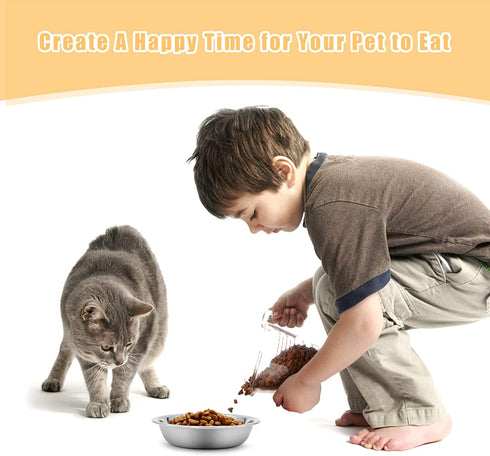 5 PCS Cat Bowls Whisker Friendly, Shallow Wide Flat Cat Food Bowls Stainless Steel,Metal Cat Dishes Whisker Fatigue Relief,Replacement Basic Cat P...