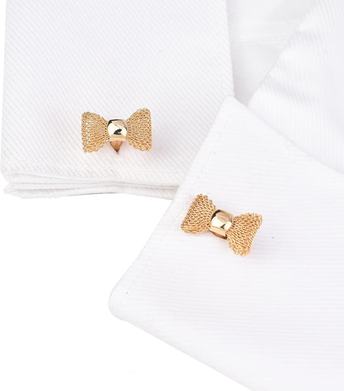 Mens bow cufflinks business wedding shirt gift (Golden)...