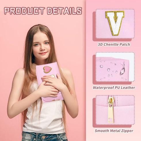 Preppy Makeup Bag, Personalized with Initial Letter, PU Leather Outside, Polyester Lining, Gold Zipper, Large Capacity, 8.3x5.1x3.5 Inch, Perfect ...
