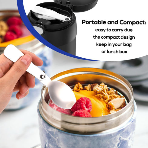 2pcs Replacement Spoons Compatible with Thermos Funtainer 10oz Food Jar, 304 Stainless Steel Metal Folding Spoon Foldable Utensils Portable Spoon ...