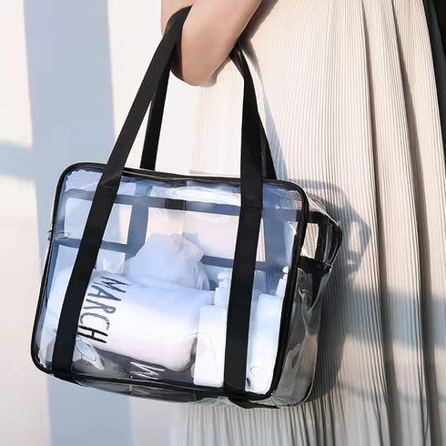 SxoSyo Clear Makeup Bags Large Travel Toiletry Bag for Women Transparent Cosmetic Bags with Handle Bathroom Organizer Bag PVC Tote Zipper Handbag ...