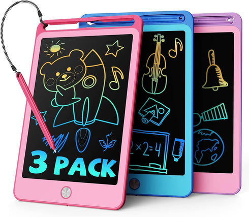 TEKFUN 3 Pack LCD Writing Tablet for Kids, 8.5 Inch Blue+Pink+Purple Doodle Board Drawing Board Reusable Drawing Tablet with Lanyard, Educational ...
