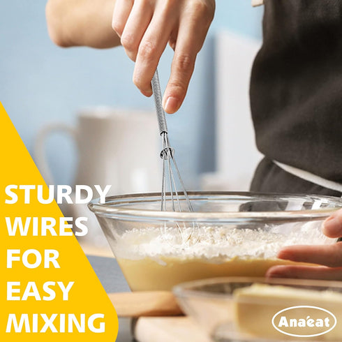 Anaeat 6 Pack Small Wire Whisks, Portable Stainless Steel Kitchen Tiny Whisk & Egg Beater with Thick Wire - Sturdy Mini Mixing Balloon for Cooking...