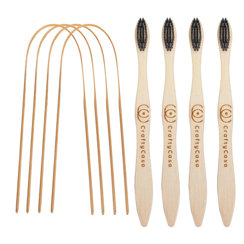 Bamboo Toothbrush and Tongue Cleaner - 4x4 Pack...