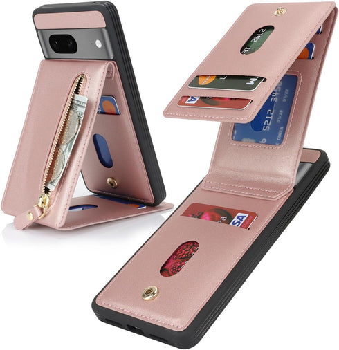 for Google Pixel 7 Case with Card Holder for Women, for Google Pixel 7 phone Case Wallet with Credit Card with Ring Kickstand Zipper Shockproof Sl...