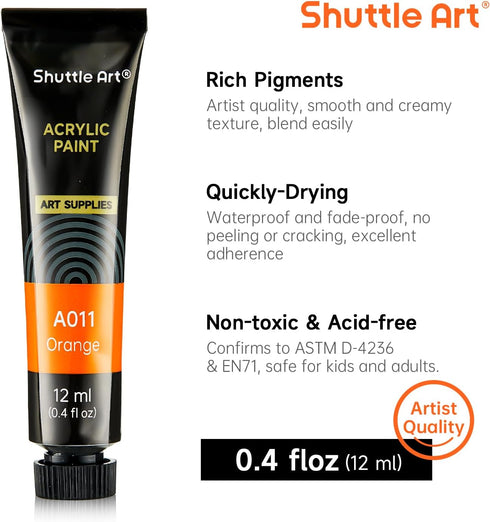 Shuttle Art Acrylic Paint Set, 15 x 12ml Tubes Artist Quality Non Toxic Rich Pigments Colors Perfect for Kids Adults Beginners Artists Painting on...