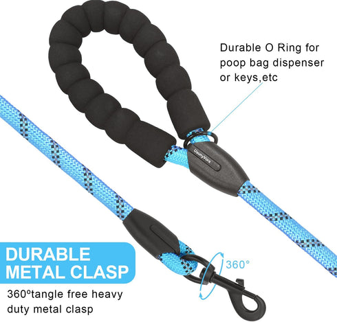 Rope Dog Leash 5 FT for Puppy and Small Dogs,Heavy Duty Dog Rope with Comfortable Padded Handle,Waterproof Dog Leash for Walking,Reflective Nylon ...