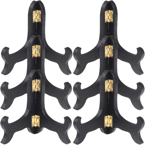 6 Packs Black Wooden Display Stand Plate Holder Easels Picture Frame Holder (4 inch)...