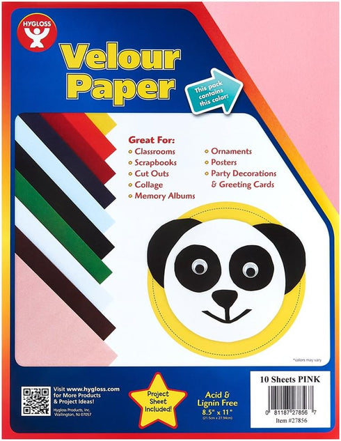 Hygloss Products Velour Paper - Soft, Velvety Surface Works With Printers – Pink, 8-1/2 x 11 Inches - 10 Pack...