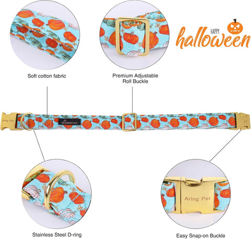 ARING PET Halloween Dog Collar Cotton Cute Pumpkin Dog Collar, Adjustable Blue Pumpkin Pet Collars Boy Puppy Collars with Metal Buckle...