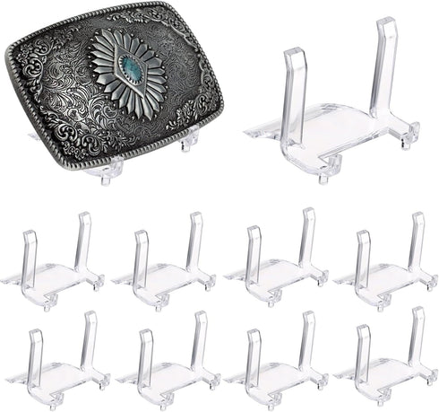Hipiwe 10 Packs Acrylic Easel Stands Belt Buckle Display Easel Clear Display Easel Holder for Belt Buckles Badges Coins Medals Sport Trading Cards...