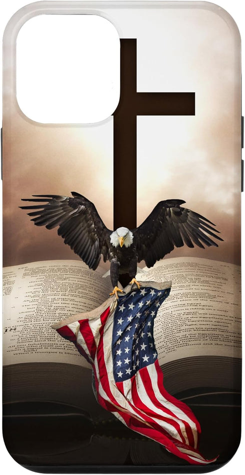 iPhone 12 mini Pretty Christian Cross Bible A Bald Eagle Grip American Flag Case...