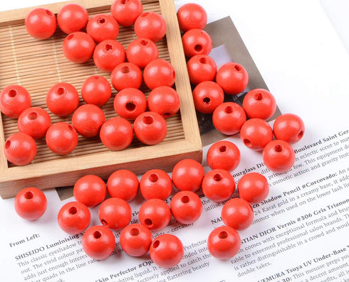 AD Beads Large Hole Wood Spacer Wooden Jewelry Making Bracelet Necklace Chandelier, Large Wooden Rosary Beads Craft Beads (16mm 100pcs, Red)...
