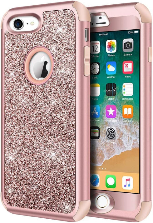 Hython Designed for iPhone 8, iPhone 7 Case, Heavy Duty Full-Body Defender Protective Case Bling Glitter Sparkle Hard Shell Hybrid Shockproof Rubb...