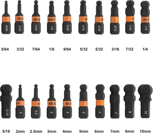 Ball End Hex Bit Set - Railer 1 Inch Impact Driver 20pc Hex Bit Set With A Bit Holder & Carabiner. Premium S2 Steel, Ideal For Furniture Screws...
