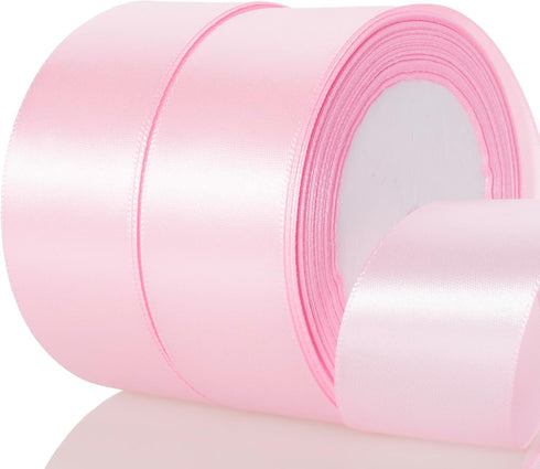 ATRBB 1 1/2 Inch Pink Satin Ribbon, 50 Yards Solid Fabric Ribbon for Gift Wrapping, Bouquets, Wedding and Home Decor, 25 Yards/roll x 2 Rolls...