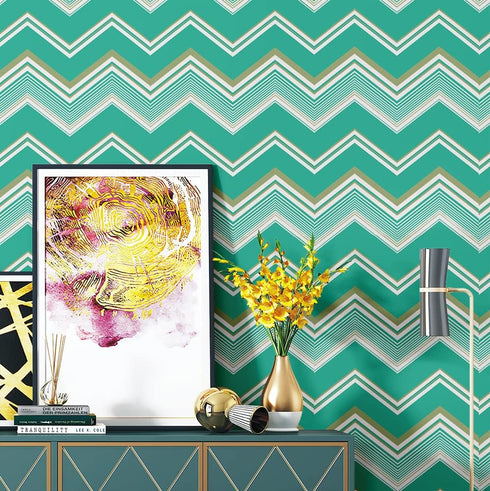 Y1332 Chevron Stripe Peel and Stick Wallpaper 17.7in x 9.8ft Vinyl Geometric Herringbone Self Adhesive Contact Paper Shelf Liner for Kids Room Fur...