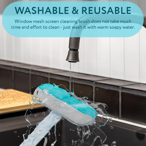 2 in 1 Window Screen Cleaner Brush with Handle and Built-in Brush, Blue-White Reusable Window Screen Brush for Wet and Dry Cleaning, Double Sided ...