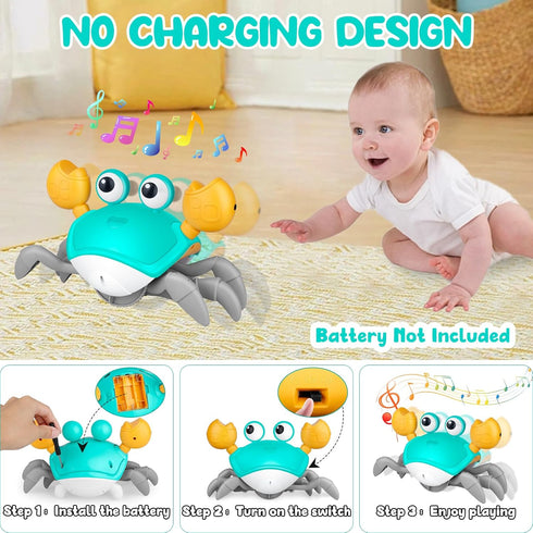 Crawling Crab Baby Toys, Tummy Time Toy Gifts 3 4 5 6 7 8 9 10 11 12 Babies, Automatic Obstacle Avoidance Toddler Interactive Toy with Music Sound...