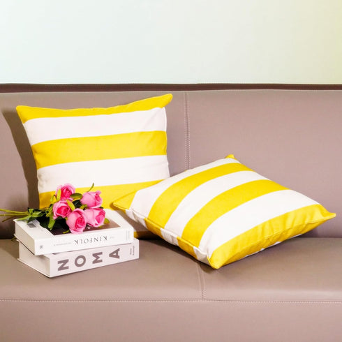 2 Pack Waterproof Pillow Covers Outdoor Throw Pillowcases Decorative Garden Cushion Case for Home Garden Patio Couch Balcony Striped (Yellow & Whi...