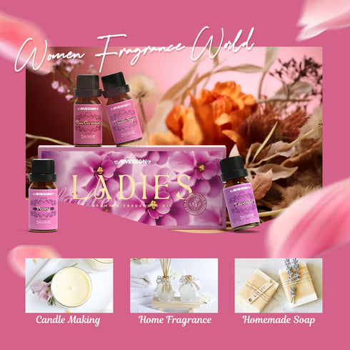 Floral Eessential Oils Set, ARVIDSSON Ladies Fragrance Oil for Candle Making - Lavender, Vanilla Sugar, Rose Geranium, Peony, Magnolia, Wisteria, ...