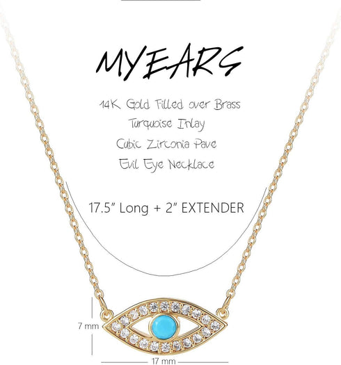 MYEARS Women Evil Eye Necklace Gold Pendant Turquoise Diamond CZ Pave 14K Gold Filled Chain Dianty Boho Beach Simple Handmade Jewelry Gift...