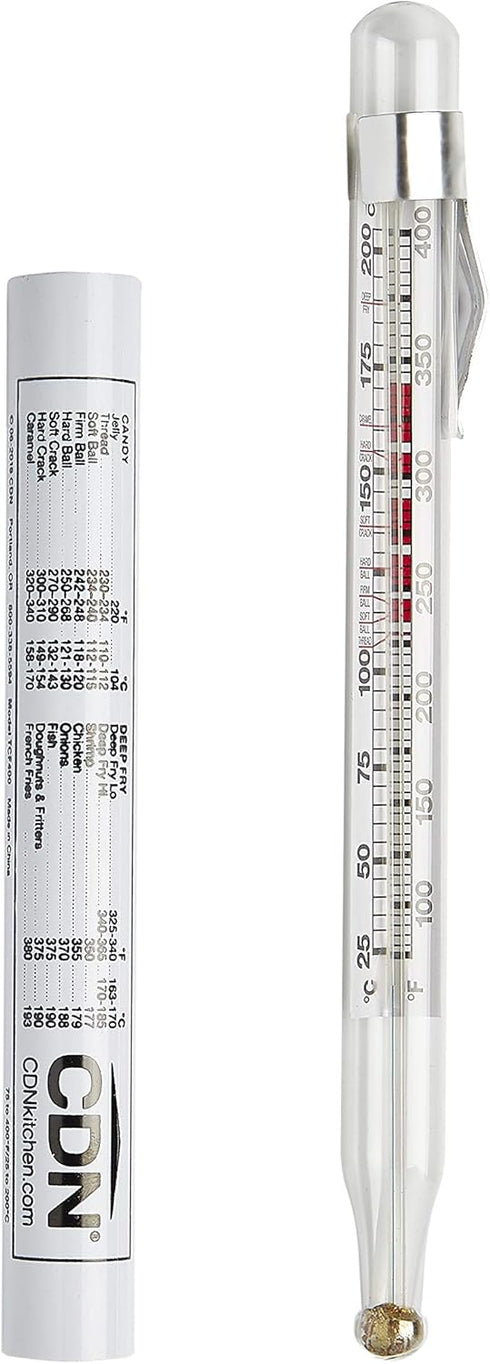 CDN Candy & Deep Fry Thermometer | 8" Durable Lab Glass | Non-Mercuric, Dual-Scale | 75–400°F Range | For Candy Stages, Deep Frying, Oil, Jelly, S...