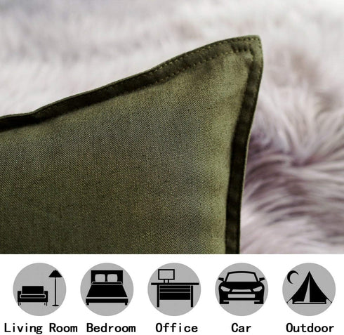 Jeanerlor Cotton Linen Square Decorative Throw Pillow Case Cushion Cover with Twin Needles Stitch on Edge, 12"x20"(30 x 50cm), 2 Pcs, Olive Green...