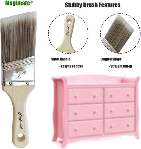 Stubby Paintbrush Shortcut Trim Angled Sash Wooden Short Handle Stain Brush 2 Inch...