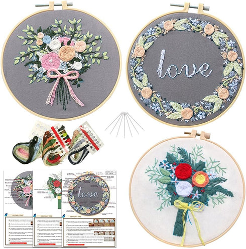 3pcs Embroidery Starter Kit for Beginners Floral Embroidery Kit DIY Material Package with 20cm Bamboo Embroidery Hoop......