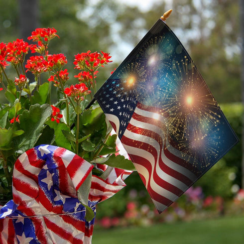 ALAZA Duble Sided Celebrate Patriotic Independence Fireworks USA Memorial Day Fourth of July Celebration Polyester Garden Flag Banner 12 x 18 Inch...