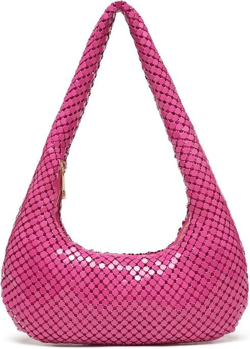 Womens Metallic Evening Bag Cute Hobo Handbag Fashion Shiny Moon-shaped Shoulder Purse...