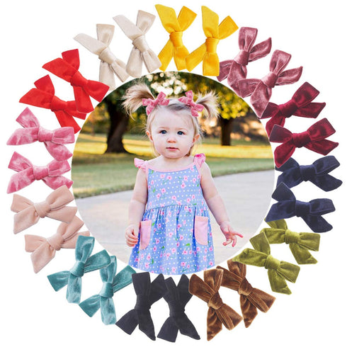 Yxiang 24PCS Velvet Hair Clips and Barrettes for Baby Girls, 4 inches Hair Bows Fully Lined Non Slip Barrettes Christmas Hair Accessories for Todd...
