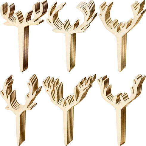 30 Pieces Antler Cupcake Toppers Wooden Reindeer Cake Topper Christmas Deer Cake Picks for Baby Shower Wedding Hunting Rustic Birthday Party Favor...