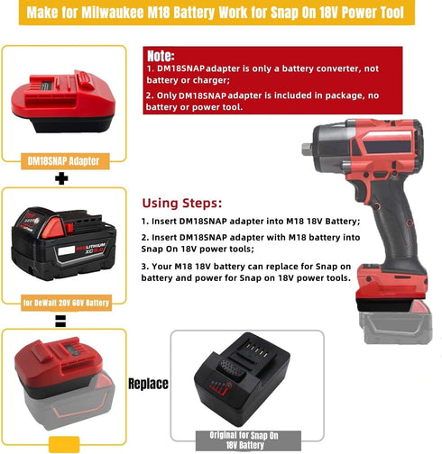 for Milwaukee to Snap On 18V Battery Adapter, Convert for Milwaukee M18 18V Battery to Work for Snap On 18V Power Tool (Adapter Only)...