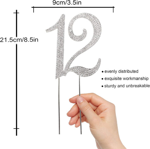 12 Years Birthday Cake Topper - New Best Crystal Rhinestone 12th Wedding Anniversary Or 12 Years Old Cake Topper Party Decoration Silver...
