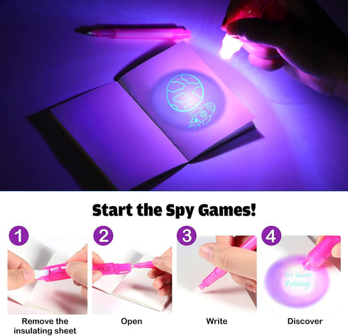 GIFTINBOX Invisible Ink Pen, 28PCS Spy Pen for Kids with UV Light Magic Marker for Secret Message, Birthday Party Favors for Kids, Classroom Prize...