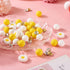 Craftdady Daisy Flower Silicone Focal Beads Kit 30Pcs 15mm Round Beads Yellow White Glass Rhinestone Spacer Beads for Spring Crafts DIY Beadable P...