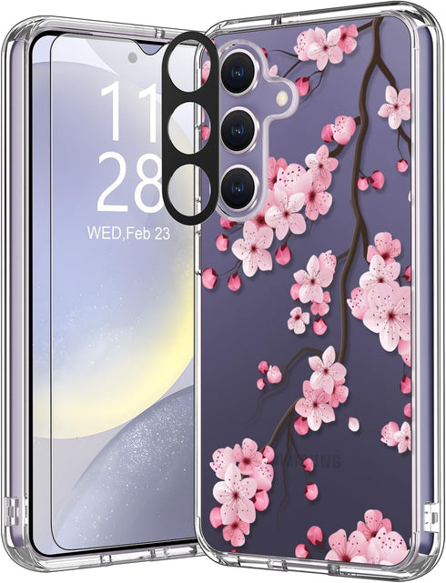 bicol for Samsung Galaxy S24 Case with Screen Protector and Camera Lens Protector - Fashionable Floral Designs for Women Girls - Shockproof Acryli...