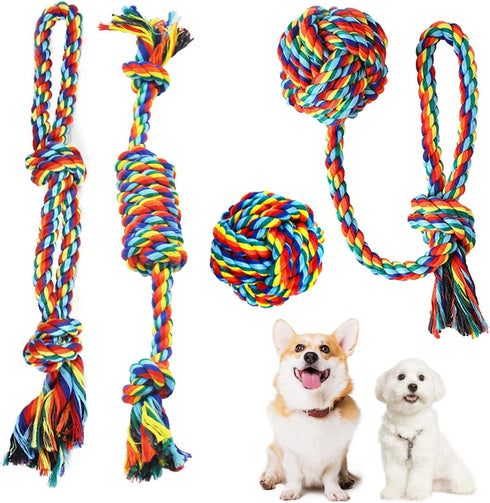 Heavy Duty Dog Rope Toys,Interactive Small Dogs Toy for Aggressive Chewers,4 Pcs Tough Dog Chew Toys for Medium Dogs,Indestructible Dog Rope Toy f...