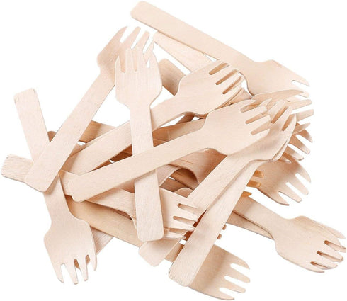 Gmark 4" Mini Wooden Spork 100 ct, Biodegradable Compostable Birchwood Fork Spoon 2-in-1 Utensil (100pcs/bag) GM1058A...