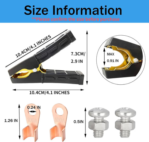 2PCS Battery Charger Clamps, Battery Charger Cable Ends, 500A Heavy Duty Alligator Clips 12V 24V Pure Copper Crocodile Clamps Battery Charger Repl...
