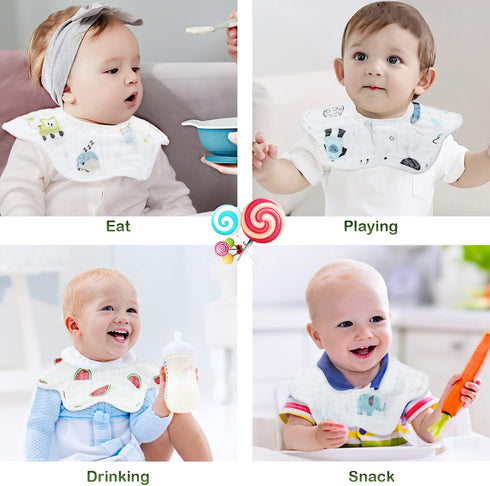 8-Pack 360° Rotate Organic Cotton Baby Bibs, Newborn Muslin Bibs For Teething And Drooling,Unisex Baby Bibs For Toddler, Adjustable With Snaps, Su...