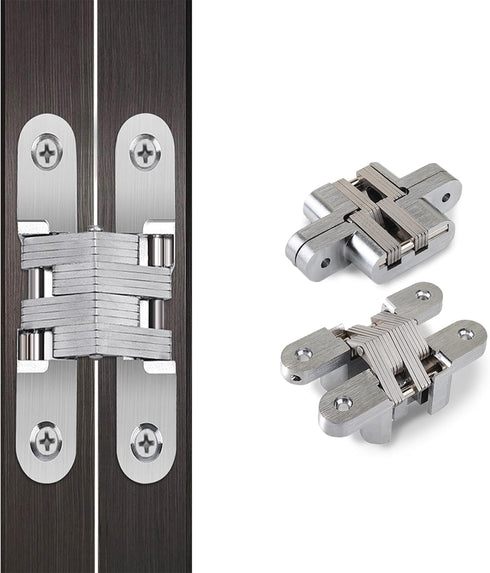 Hidden Door Hinge (0-180 Opening Angle) Zinc Alloy Hidden Hinge Door Hardware Accessories (Silver -Small)...