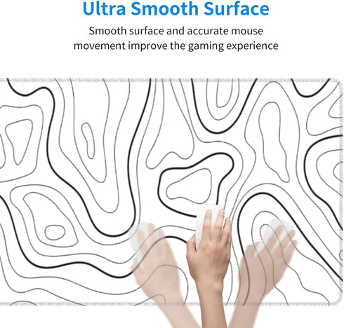 White Mouse Pad Extended Gaming Mouse Pad for Desk 31.5 x 11.8 Inch Black and White Mousepad Topographic Mouse Pad with Anti-Slip Rubber Base for ...