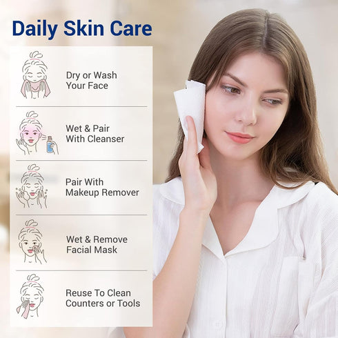 Face Clean Towels 100% Cotton Extra Thick Disposable Towel Sensitive Skin, Lint- free Facial Tissue for Cleansing, Skincare and Makeup Remover, Dr...