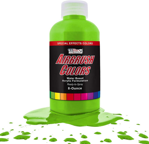 U.S. Art Supply Ready to Spray Neon Green Fluorescent Special Effects Acrylic Airbrush Paint- 8oz Bottle, Professional Grade Non-Toxic Water-Based...